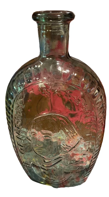 Vintage Green  Glass George Washington Decanter Bottle 9" C2