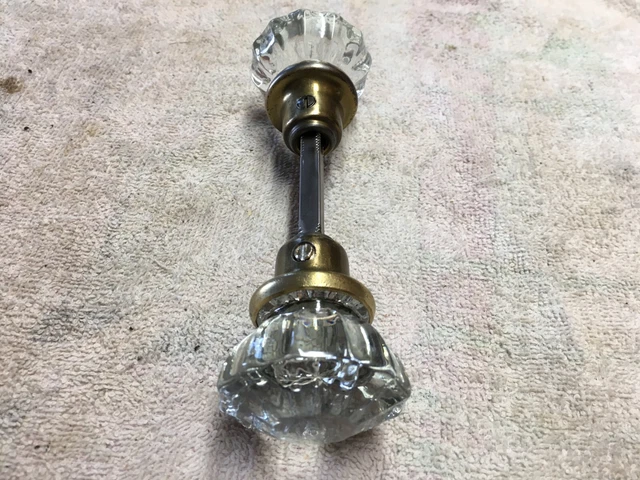Antique glass crystal door knob set brass finish refurbished 12 point 2