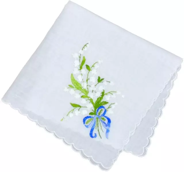 Wedding Something Blue European Handkerchief with Lily of the Valley Embroidery