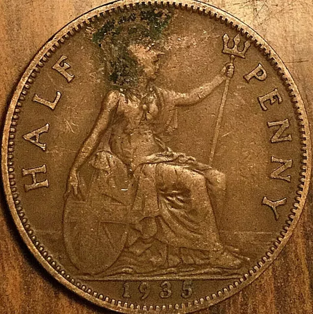 1935 Uk Great Britain Half Penny