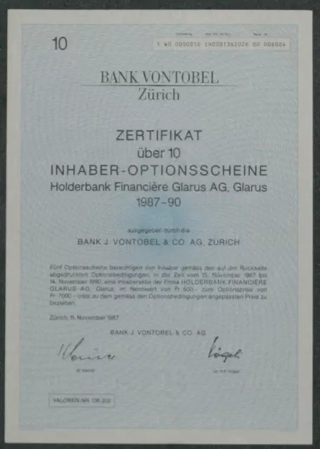 Bank Vontobel & Co. AG, Zürich  10er-OS 1987