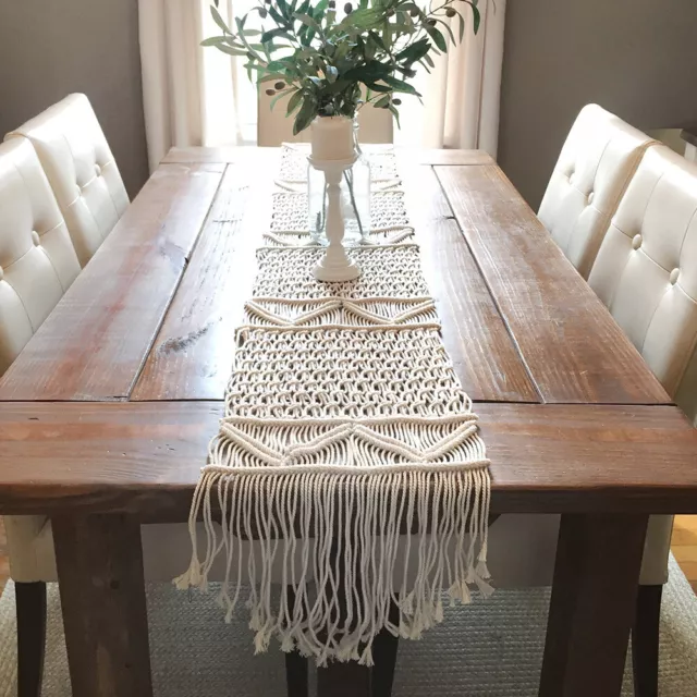 Bohemian Fennco Styles Handmade Lace Table Runner Macrame Cotton, Cream Color