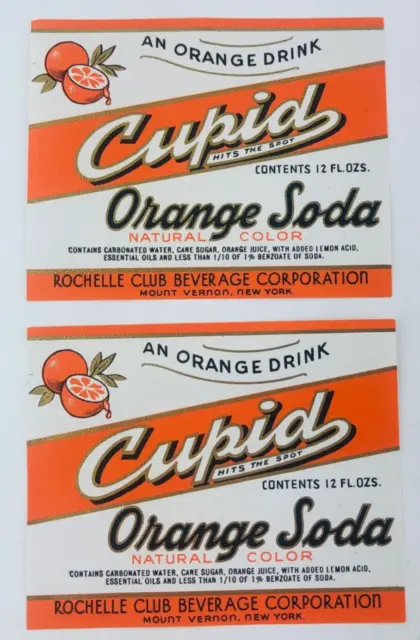 Vintage Cupid Orange Soda  Mount Vernon New York  NY Soda Labels Qty 2 NOS
