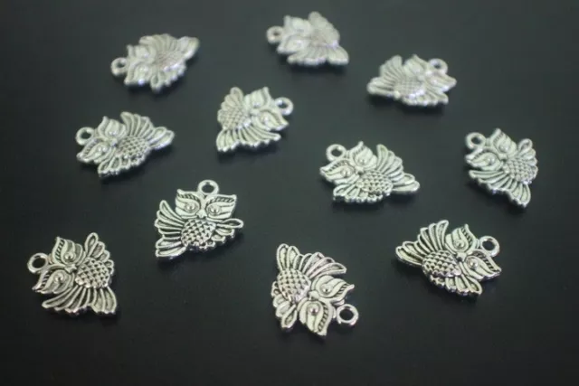 16 pce Metal Antique Silver Owl Charms 18mm x 15mm Jewellery Making Craft 2