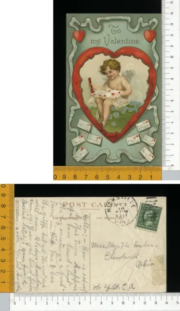 V0994] Valentine San Valentino Cupido Dentro Cuore Sigilla Lettere Con Cera 1911