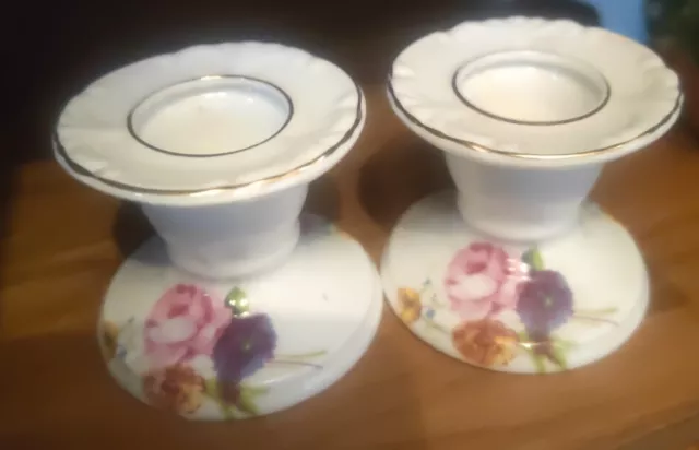 Royal Adderley Bone China Floral Candlestick Holders Pink Kitsch Cottagecore