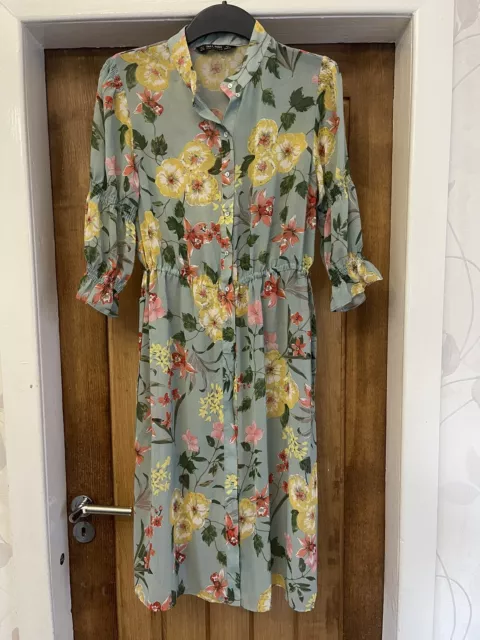 Ladies Sage Green Floral Sheer Dress By Zara Size 12/14