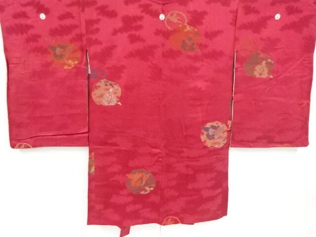 98507# Japanese Kimono / Antique Haori / Urushi / Mon Kinsha / Woven Gosho Doll