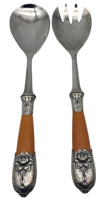 Vintage LAURE JAPY Stainless Salad Serving Fork & Spoon Set PARIS