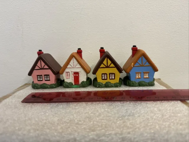 Vintage Mini Ceramic Hand painted Christmas Village Cottage-Houses Lot Of 4