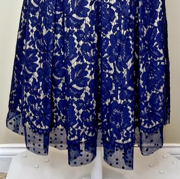 Eliza J Women's Illusion Yoke Lace Fit & Flare Dress Navy Size 10 Dressy Wedding 3
