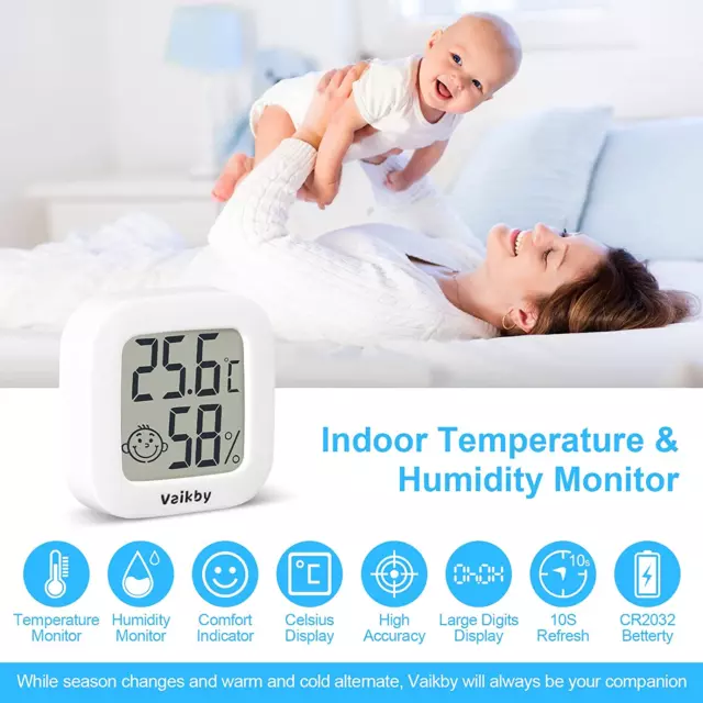 Vaikby Mini Digital Thermometer Hygrometer Innen 4 Stück, Raumthermometer Zimmer 2