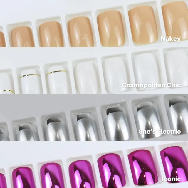 Nailhur Square - Reusable Fake Press Glue On Nails Nude Pink Galaxy Metallic Tip