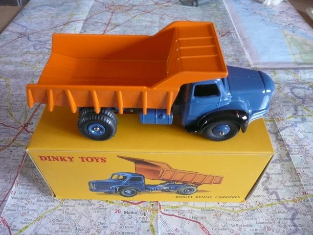 Miniature BERLIET 4x2 porteur Benne Bleu et jaune - Édition ATLAS DINKY