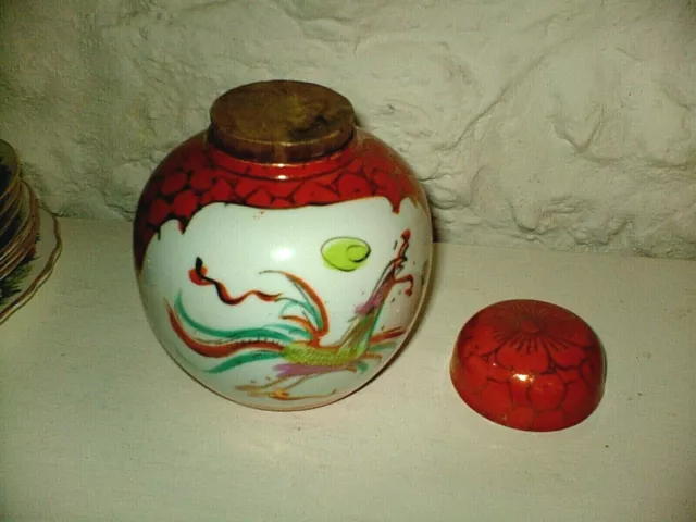 Old Jiangxi Jingdezhen Chinese Porcelain Dragon +Phoenix Bird Lidded Ginger Jar 3