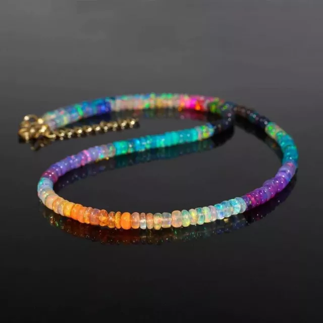 Natural Ethiopian Welo Fire Multi Color Opal Necklace Gemstone Beads 3-4mm #223