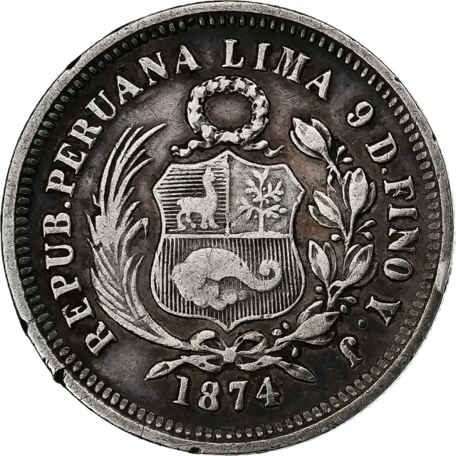 [#1047938] Peru, SOUTH PERU, 1/5 Sol, 1874, Lima, Silver, EF, KM:191