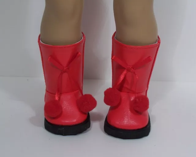 RED PomPom Zipper Boots Doll Shoes For 18" American Girl Dolls (Debs*)