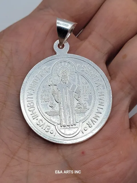 Sterling Silver 925 Saint Benedict Medal Reversible Charm Pendant - 10.8Grams