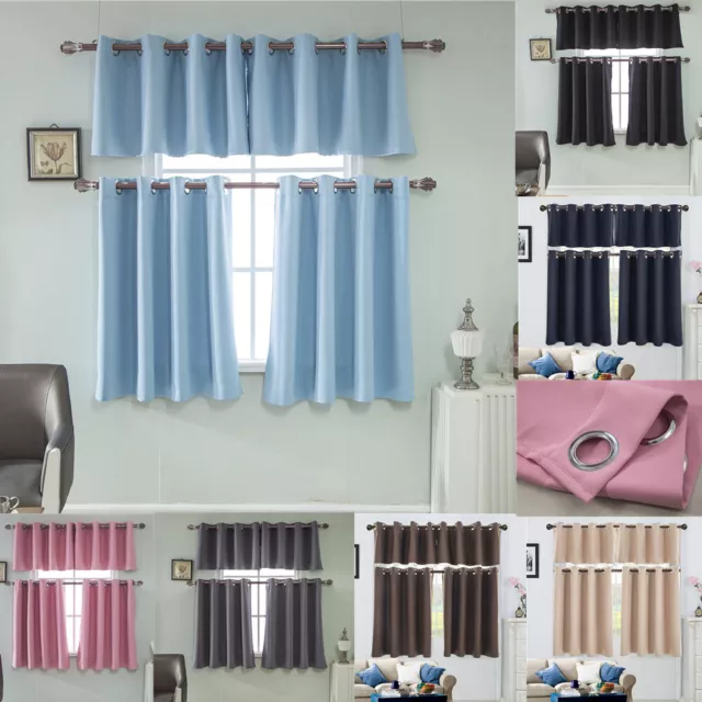 Thermal Blackout Curtains Ring Top Eyelet Ready Made Soft Balcony Valance Drapes