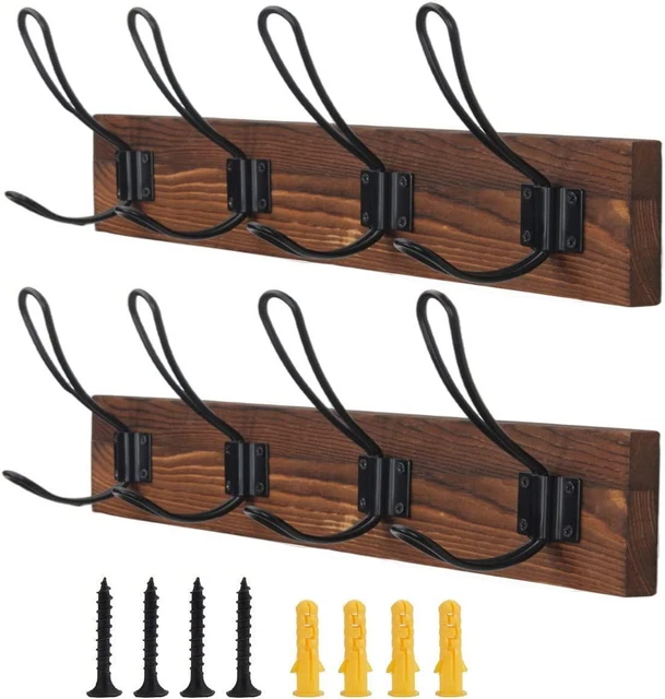 Hat Rack Wall Mount 2 Pack With 10 Wall Hooks Black Wood Antique NEW