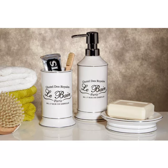 Le Bain Bathroom Accessory Set Stoneware Soap Dish Dispenser Bath Caddy Holder 3