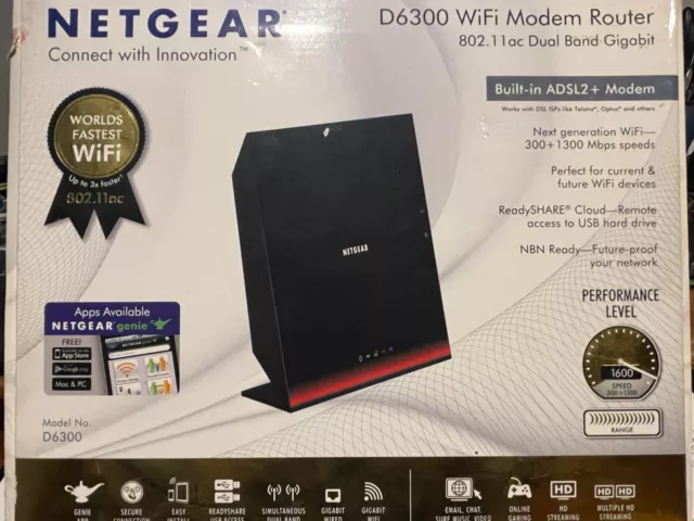 Netgear D6300 Wifi Modem Router ADSL2+ Dual Band Wifi Gigabit Switch