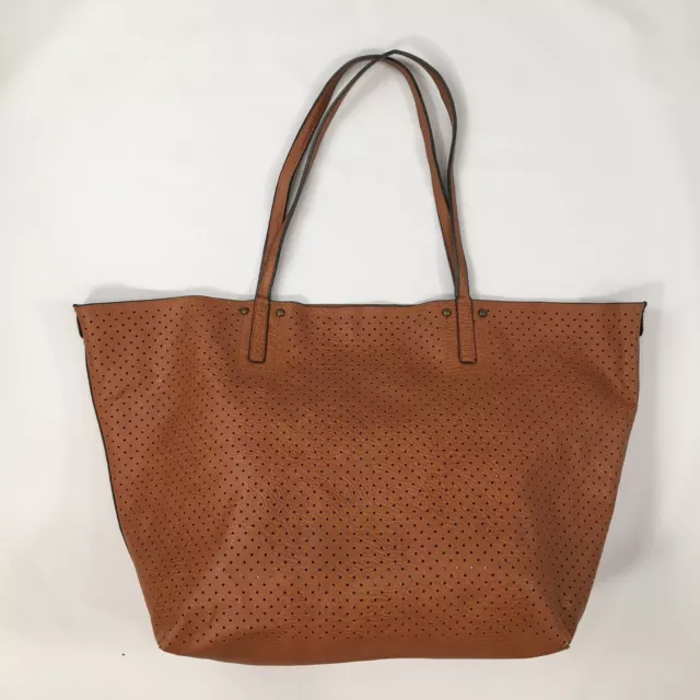 Brown Perforated Pattern Faux Leather Tote Bag Shoulder Handbag Satchel Hobo