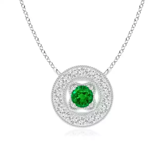 ANGARA 3mm Natural Emerald Halo Pendant Necklace in Sterling Silver for Women