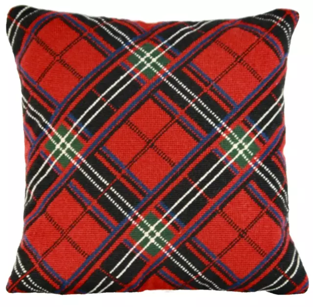 16x16 Needlepoint Preppy Red Tartan Plaid Pillow Cover Zip Close Williams-Sonoma