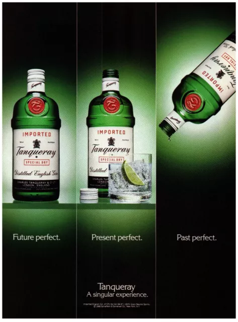 Tanqueray Gin "Future Present Past Perfect" 1989 Print Ad 8"w x 11"