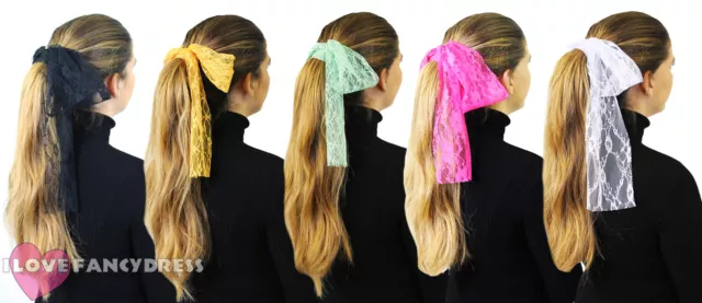 1980'S Lace Headband Neon 80S Hair Head Scarf Fancy Dress Costume Accessory