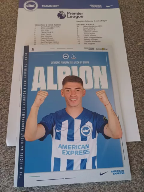 Brighton & Hove Albion v Crystal Palace, 2023-24, plus teamsheet