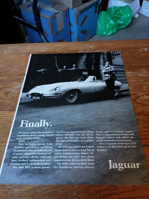 1968 Finally Jaguar The 1968 Jaguar XKE Magazine Ad