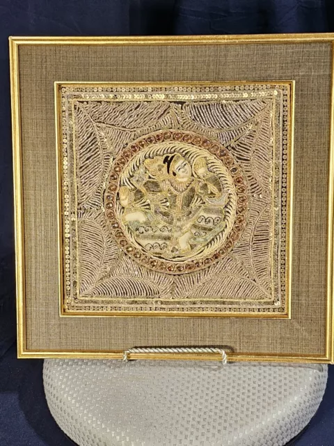 FRAMED KALAGA TAPESTRY Antique mid-century embroidery tapestry Burma/Myanmar VTG