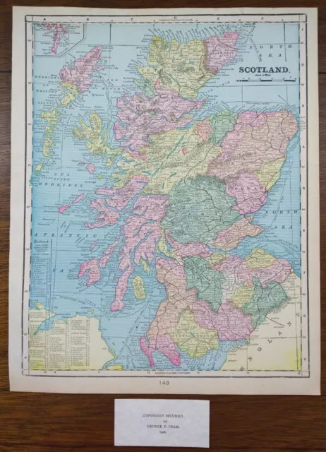 Vintage 1900 SCOTLAND Map 11"x14" ~ Old Antique Original EDINBURGH MIDLOTHIAN