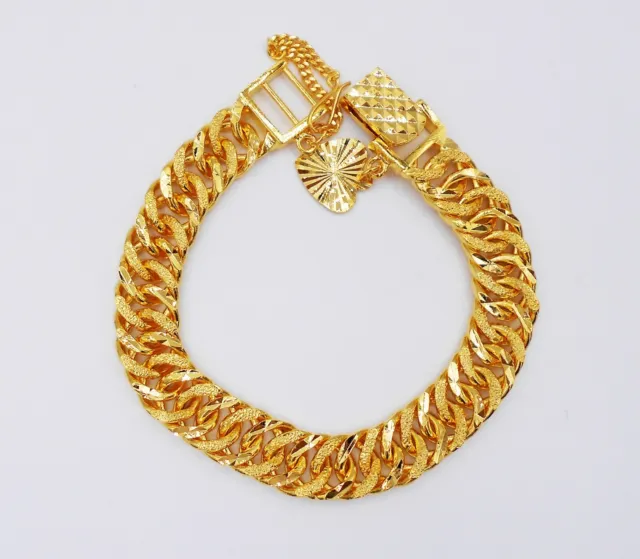 10 MM 23K 24K Thai Baht Yellow Gold Plated Bracelet 7 inch Jewelry Men's,Women
