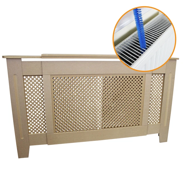 Radiateur Housse Modern Blanc Armoire MDF Lattes bois  Grill meubleLargeur 140cm