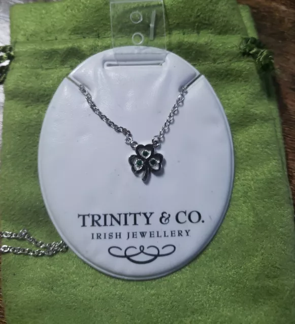 Sterling Silver Trinity & Co Irish Jeweler Four Leaf Clover Pendant Necklace