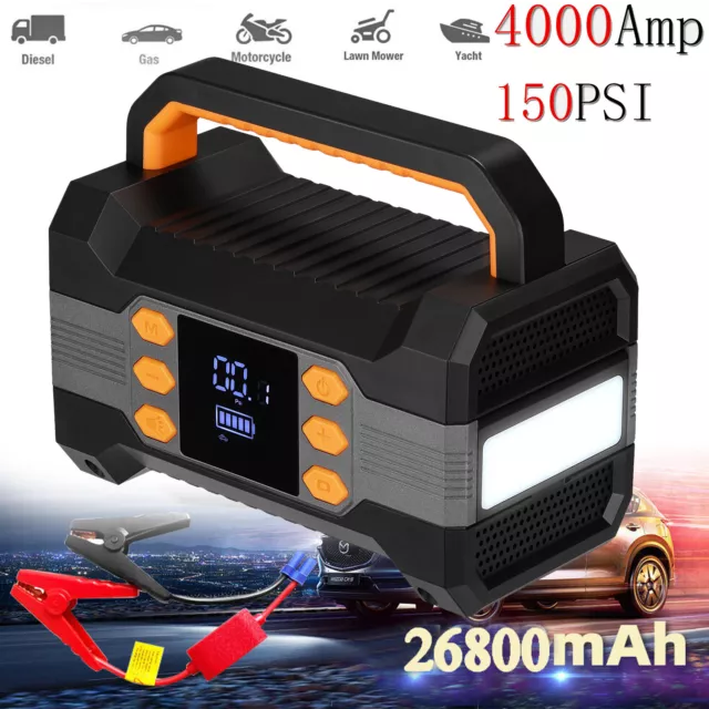 26800mah AUTO Starthilfe Ladegerät Booster 12V Powerbank Luftpumpe Kompressor