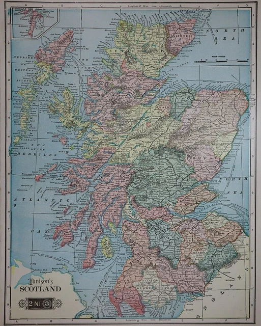 1902 Tunison Atlas Map ~ SCOTLAND ~ (11x14) ~ Free S&H