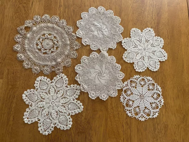 Hand Crocheted Lace Doilies Mixed Lot 6 Small Beige Cotton Home Decor Crafts