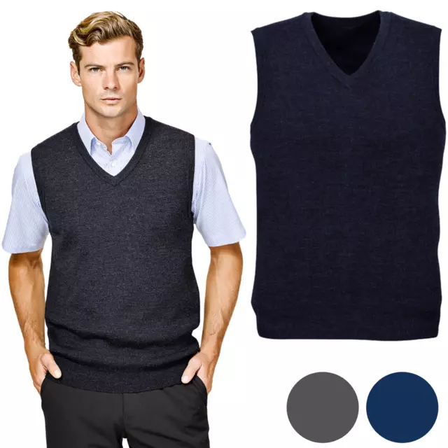 Men's Wool Blend V Neck Vest Sleeveless Double Knit