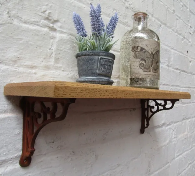 SOLID OAK WOOD HANDMADE SHELVES rustic wooden Shelf cast iron shelf brackets