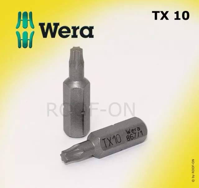 10x WERA BIT TX10, 867/1 Z TORX Bits, 1/4"-Sechskant T-Drive I-Stern TX 10, T10