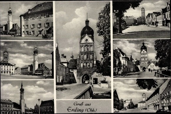Ak Erding in Oberbayern, Tor, Rathaus, Marktplatz - 2979672