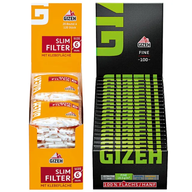 GIZEH SET 20 x 100 Blatt Grün Fine Magnet Papers & 20 x 120er Beutel Slim Filter
