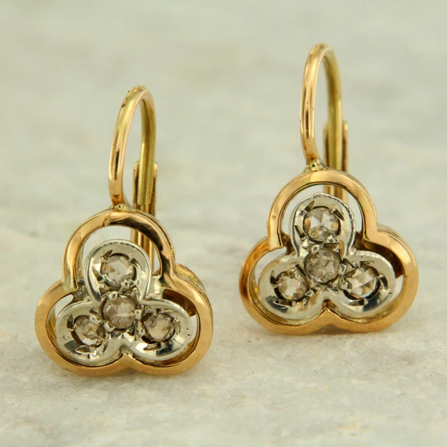 Boucles D'oreilles Pendantes En Or Jaune 14 Carats Et Diamant - Style Ancien Avec Fermoir Dormeuse - Neuf