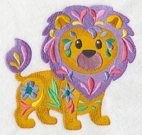 Embroidered Short-Sleeved T-Shirt - Flower Power Baby Lion M7024 Sizes S - XXL