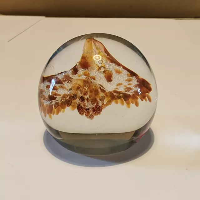 Scotland Caithness Wisp Art Glass Paperweight,  Orange Swirl Clear Glass